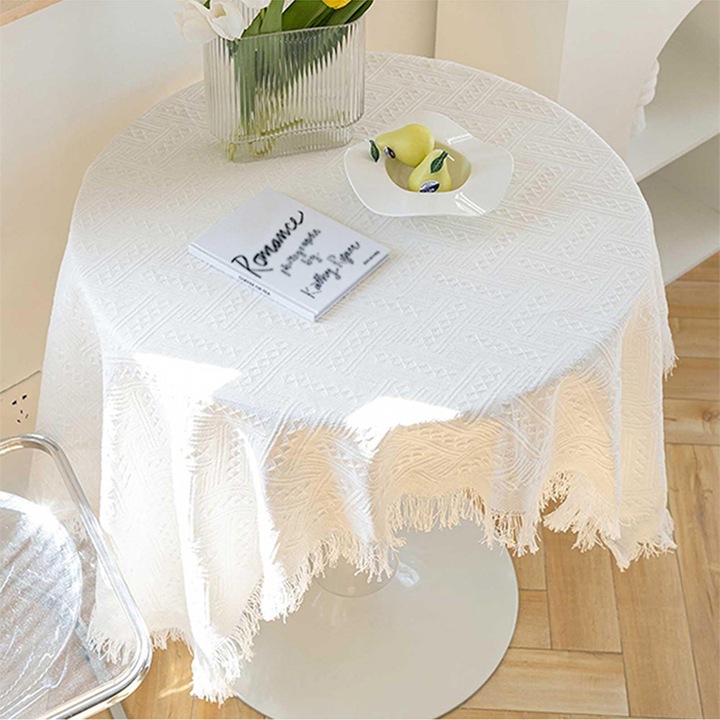 Fata de masa, TodyJeyHo, alb, 90x90cm, poliester/bumbac