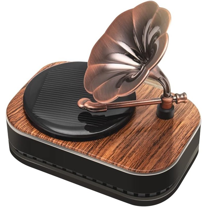 Autóillatosító, vintage dizájn, szolár forgó, 2 aromaterápiás tablettával, 2 illóolajjal, kompakt méretek