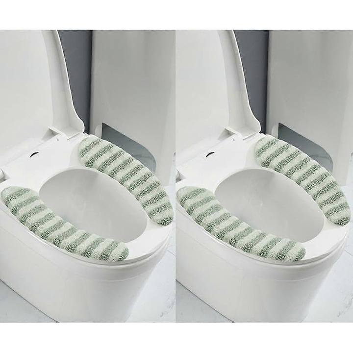 2 darabos WC ülőke huzat szett, plüss anyag, zöld, 38x10cm