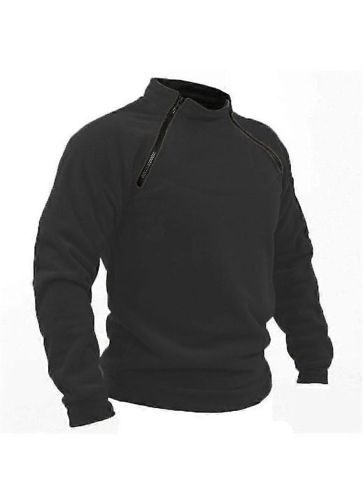 Férfi pulóver, negyedcipzáros kapucnis pulóver, fekete, pamut és poliészter
