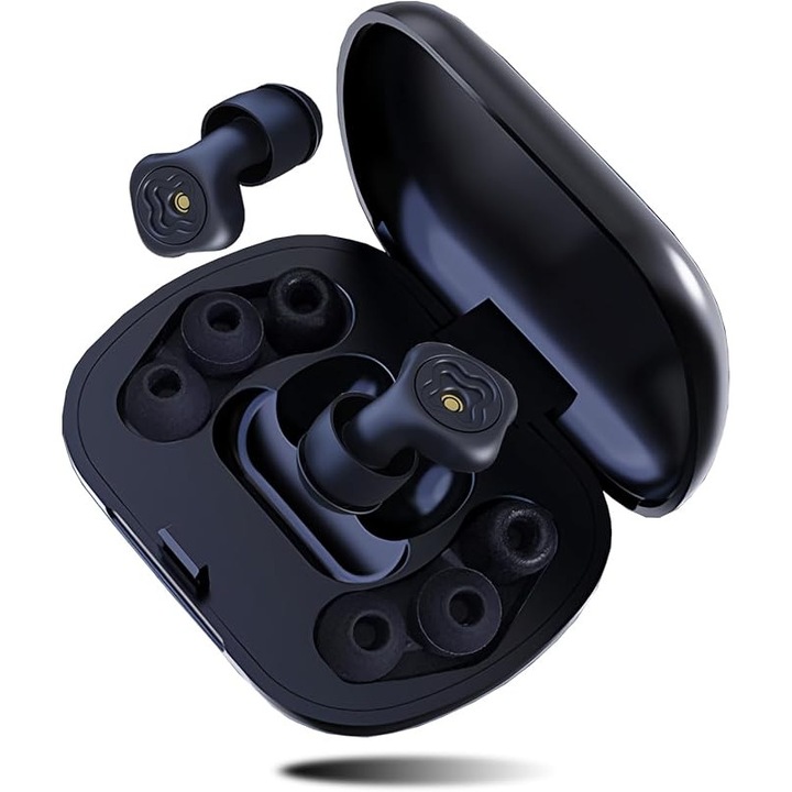 Casti pentru somn, 3 capace din silicon si spuma, reducere zgomot 50 dB, negru, reutilizabile