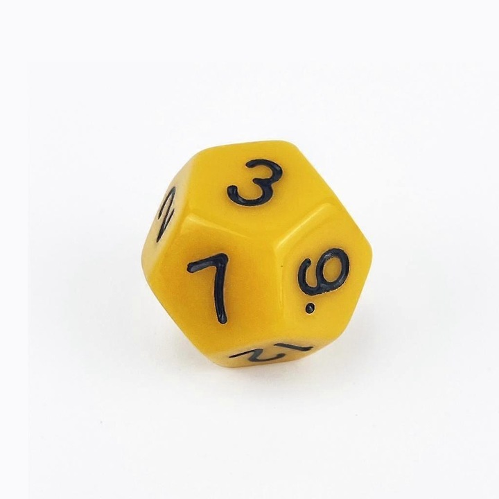 Készlet 5 darab D12 kocka, 12 oldalú, akril, sárga