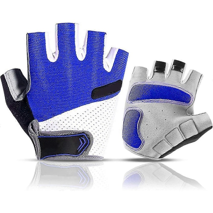 Manusi sport barbati, fara degete, pentru antrenament, marimea M, culoare albastra, material elastic