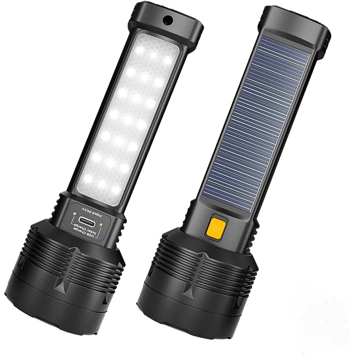 Комплект от 2 презареждаеми LED фенера, 2000 лумена, водоустойчиви, компактен размер, регулируеми режими