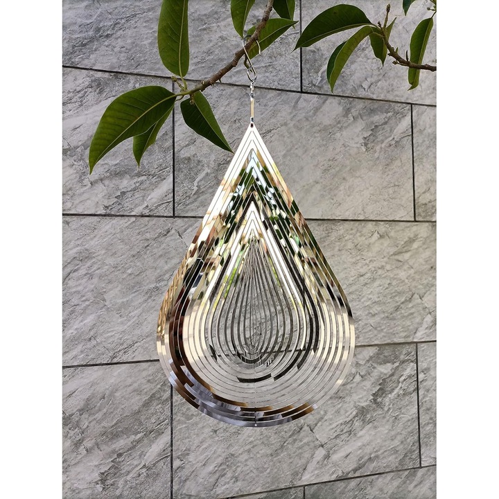 Moara de vant 3D din otel inoxidabil, decorare curte, 40cm, rotire 360 grade, design elegant