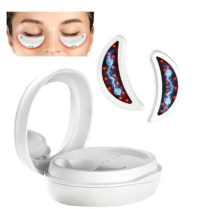 Aparat de masaj pentru ochi cu LED, tratament EMS pentru cearcane si umflaturi, alb, design portabil