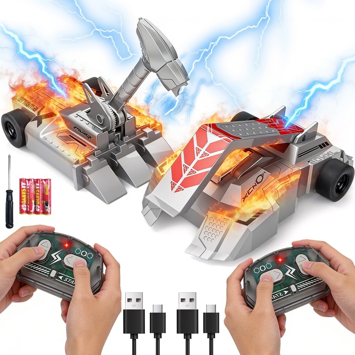 Távirányítós autó, BYONDSELF, 2 darabos készlet, 360 fokos forgatás, ezüst