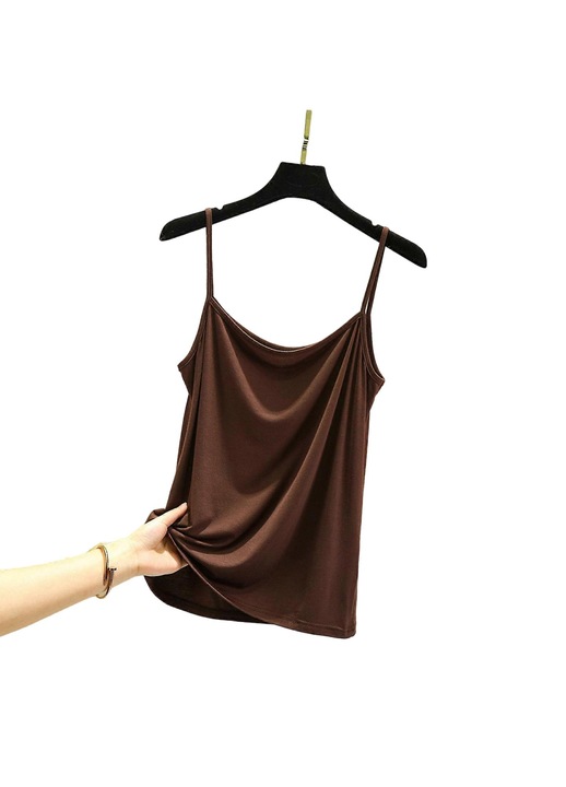 Vékony pántos trikó, modál/spandex, sötétbarna