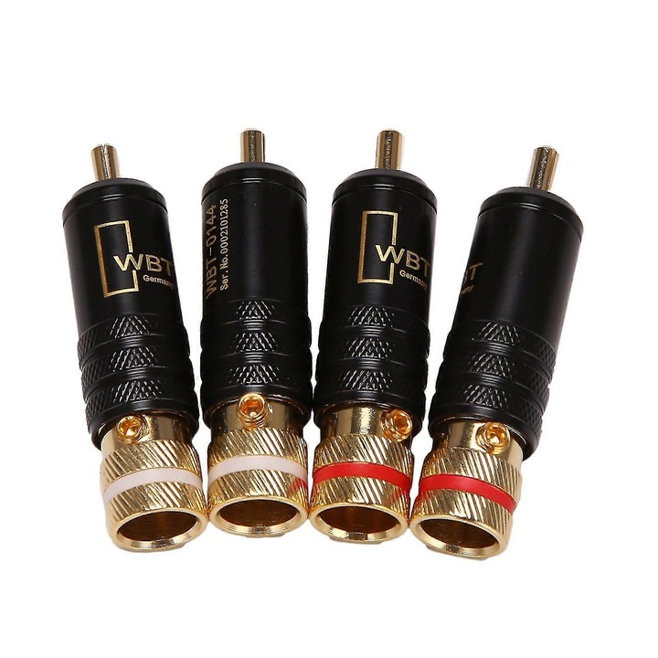 Комплект от 4 RCA конектора със заключване, метални, черни, 6x5x3см