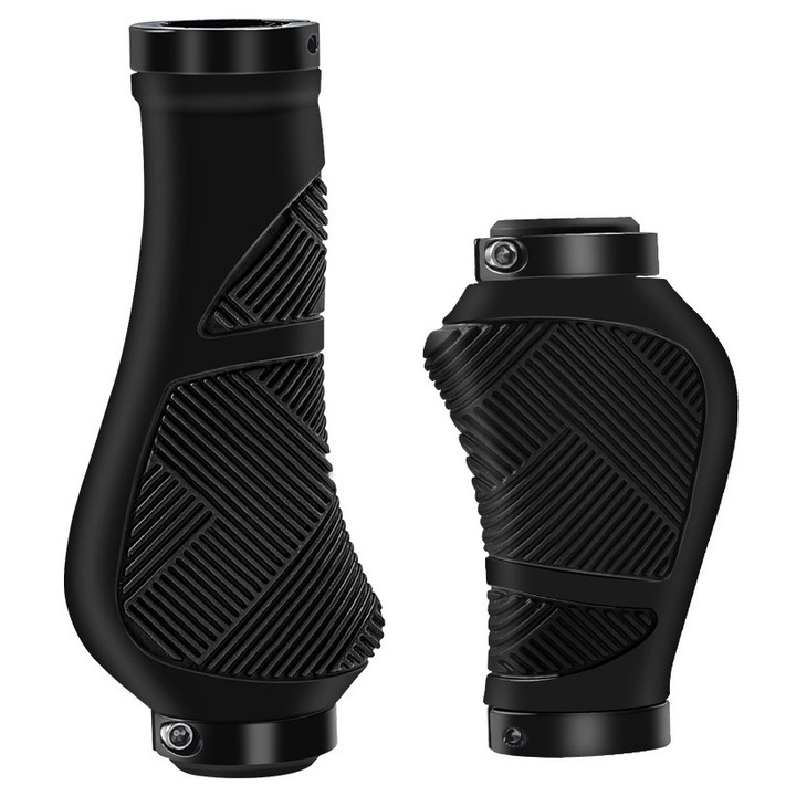 Mansoane bicicleta, design dublu blocare, antiderapant, compatibile cu biciclete montane, trotinete si biciclete de drum, negru, set mansoane lungi si scurte