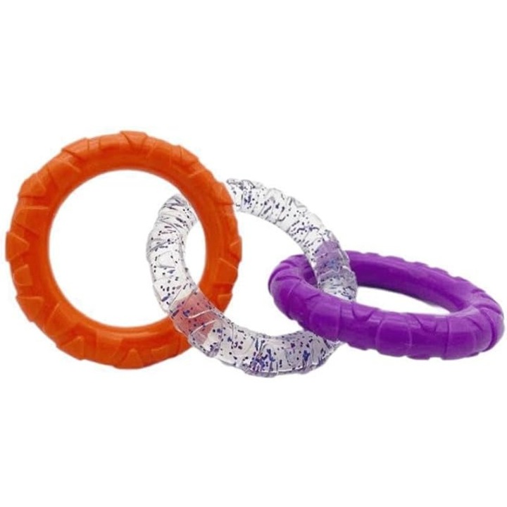 Jucarie pentru caini, trei inele, impermeabila, din material TPR, pentru caini mici