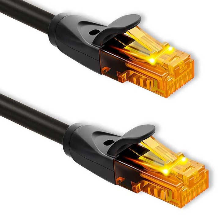 Патчкорд кабели Qoltec CAT6, 2 x RJ-45, 30м, черен
