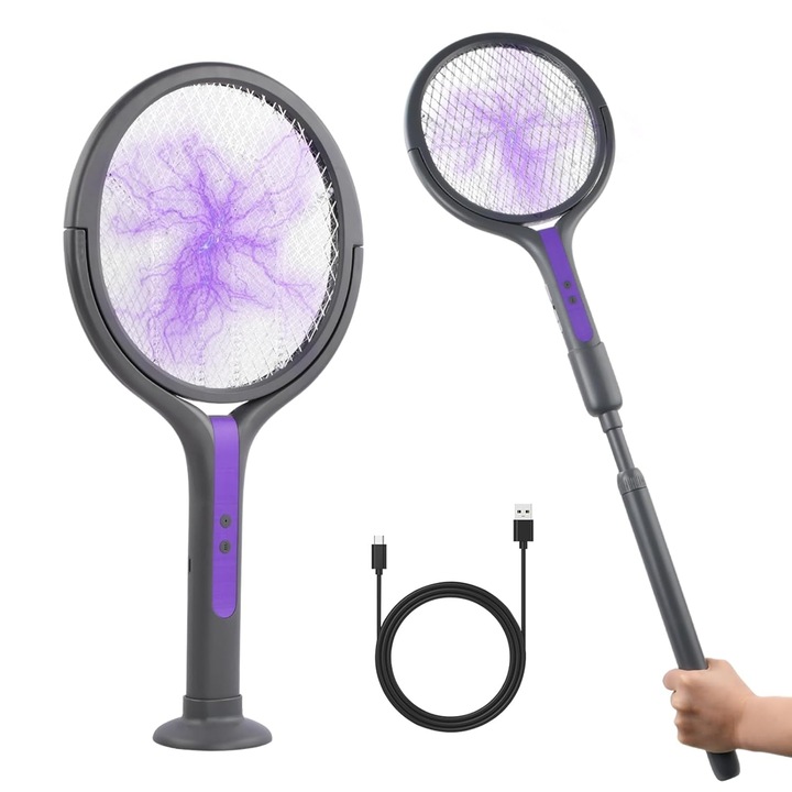 Furca electrica pentru insecte Bedee, cap rotativ, acumulator 1200mAh, 43x70cm