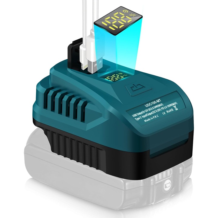 Incarcator USB 2-in-1 pentru acumulatori Makita 18V, bedee, 100W, cu afisaj LCD, portabil