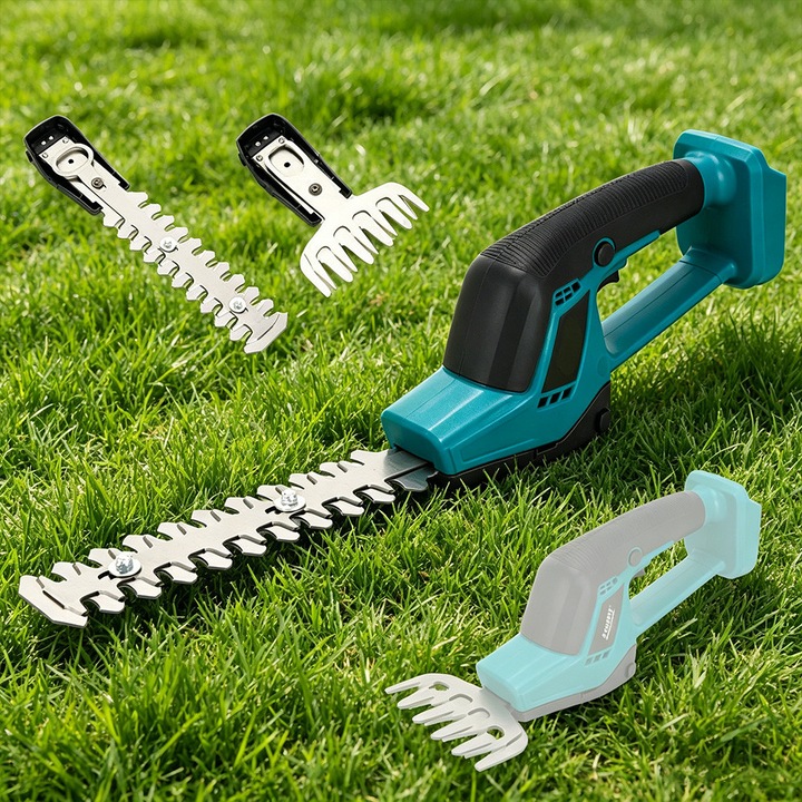 2 in 1 Foarfeca electrica pentru tuns gard, Bedee, Usor si portabil, cu incuietori duble de siguranta, compatibil cu baterii de 18V, potrivit pentru peluze, gradini si parcuri, Albastru/Negru