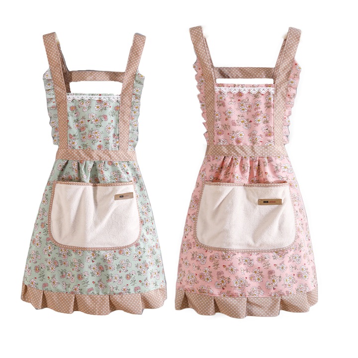 Кухненски и барбекю престилки, 2 броя, флорален принт, розов и зелен, 29.5"x27.5", 2 дълбоки джоба