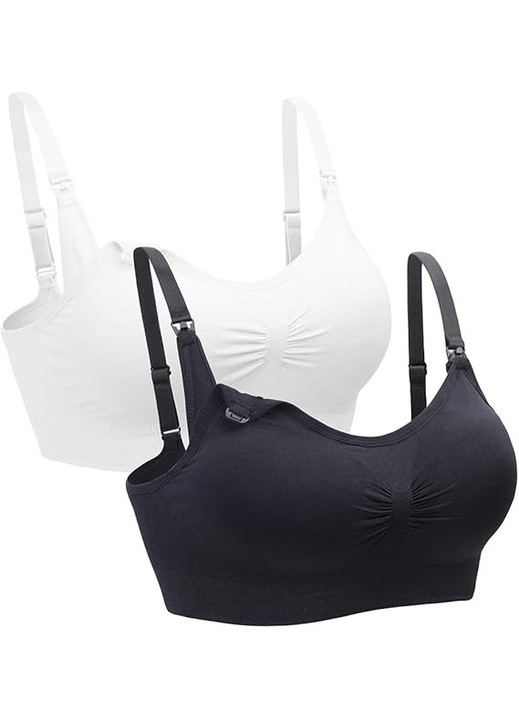 Sutien de alaptare, 2 bucati, negru/alb, hipoalergenic, captuseala detasabila