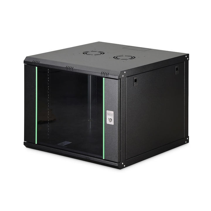 Fém szekrény, Digitus, 19" 9U, 600x600cm, üvegajtóval, szétszerelve