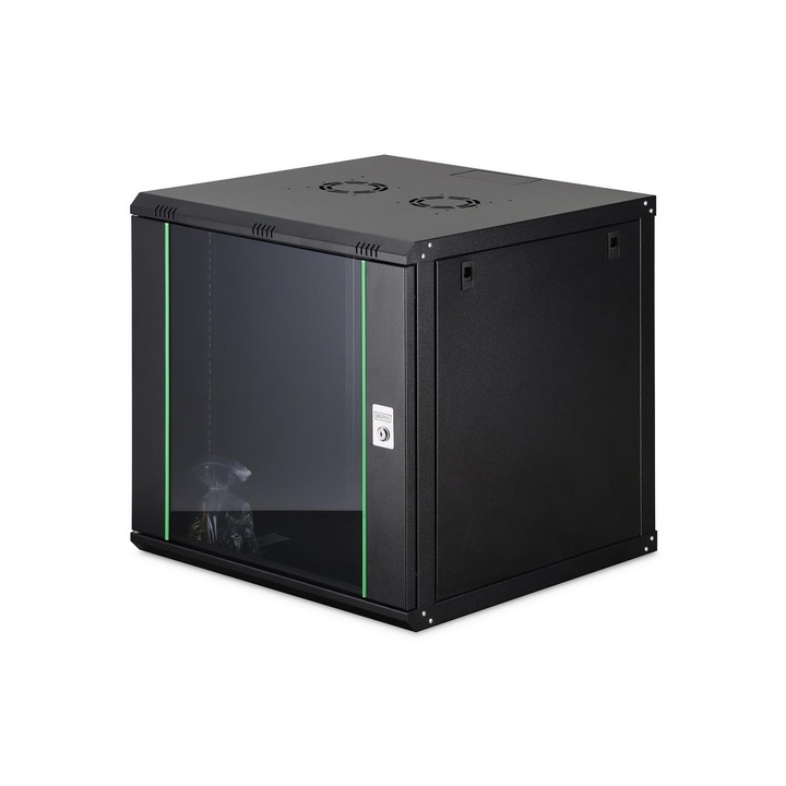 Fém szekrény, Digitus, 19" 12U, 600x600cm, üvegajtóval, szétszerelve