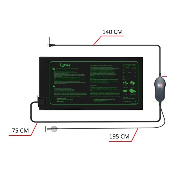 Подгряваща подложка за растения Lerway с термостат, водоустойчива, 25.4x50.8см, 21W