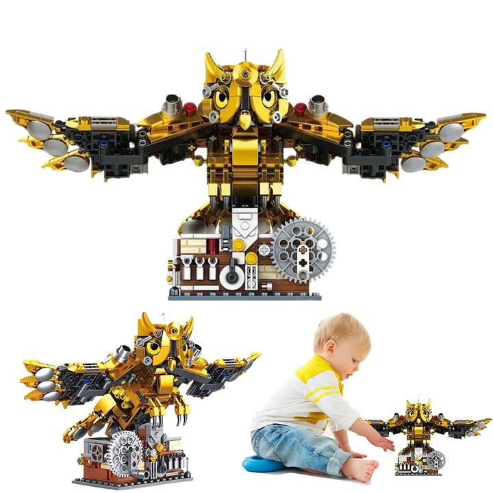 Set de blocuri de constructie mecanice cu bufnita, set de constructie model bufnita, experienta de constructie DIY, provocare distractiva pentru toate varstele, cadou ideal, 636 bucati