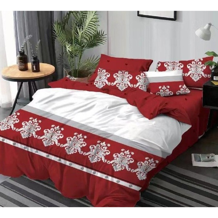 Lenjerie De Pat Din Finet 6 Piese - Rosu Royal