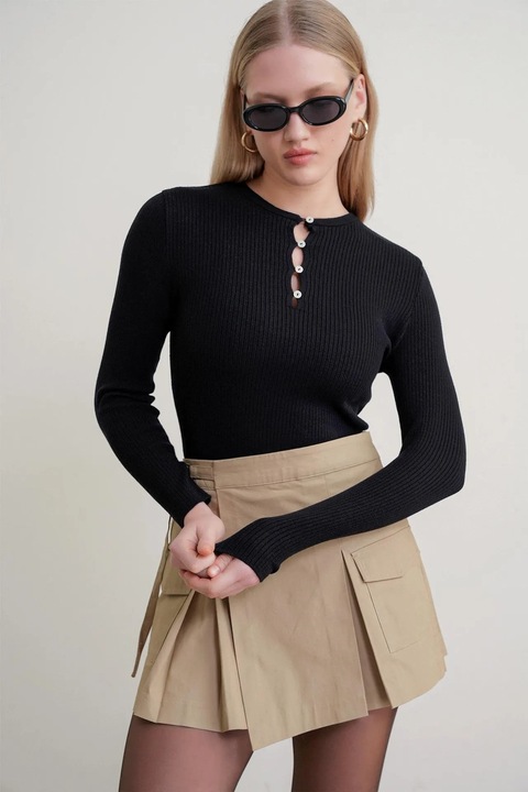 Bluza dama, Mixray, slim fit, negru, tricot