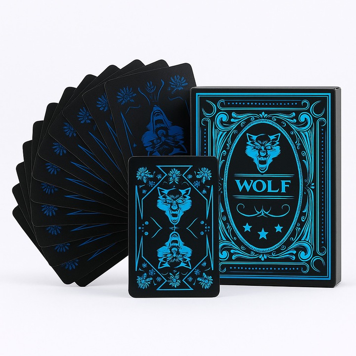 Carti de Poker Premium Wolf – Set PVC Rezistent la Apa Si Uzura, Ideal Pentru Magie Sau Colectie