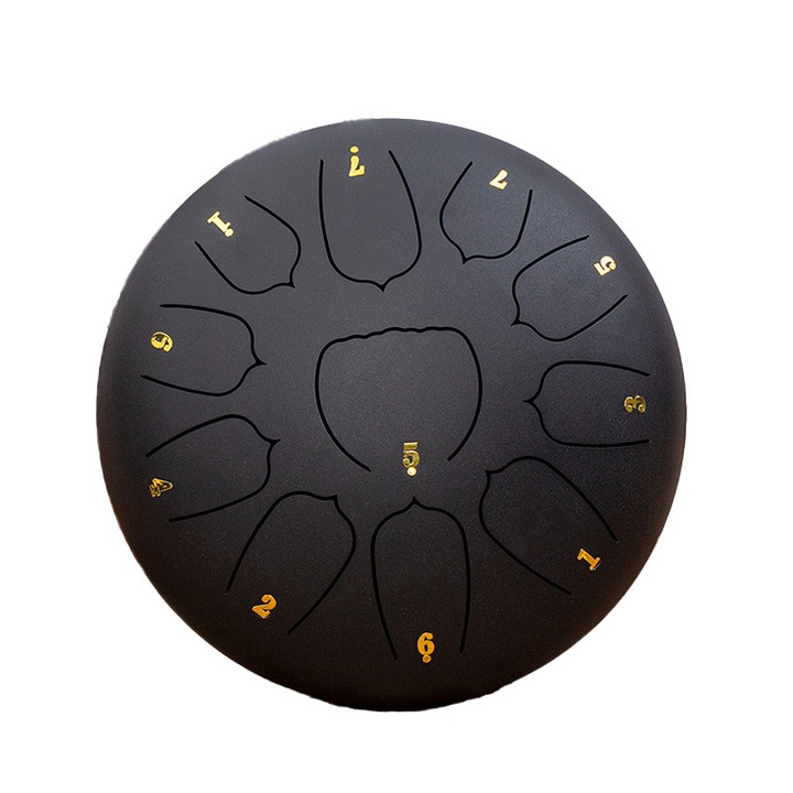 Стоманен езиков барабан, перкусионен инструмент, 10 инча, черен, 27x12 см