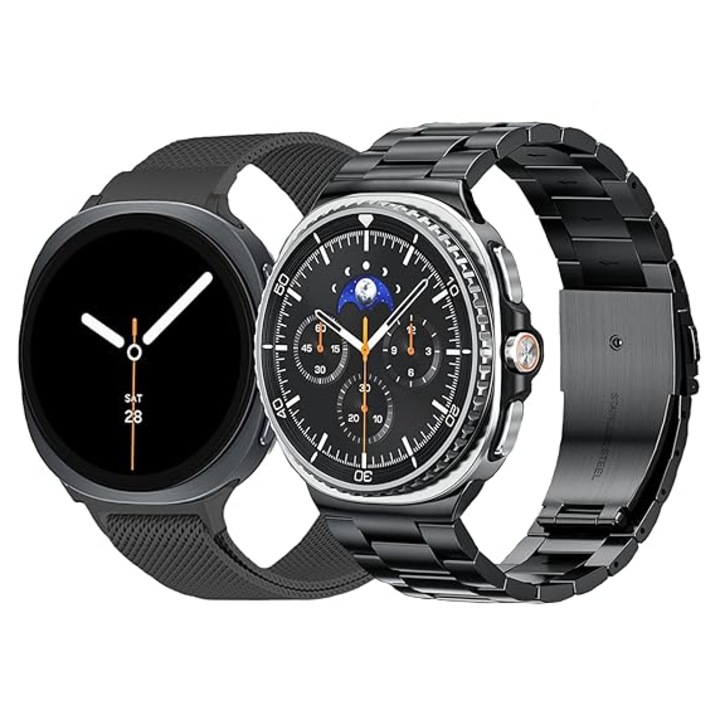 Set 2 Curele Metalice, MTP, Stainless Steel, Negru, pentru Samsung Galaxy Watch 8 Classic 46mm