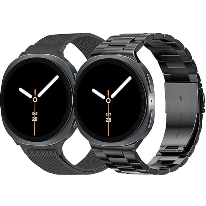 Set 2 Curele Metalice MTP compatibile cu Samsung Galaxy Watch 8 40mm/44mm, Stainless Steel, Quick Release, Negru