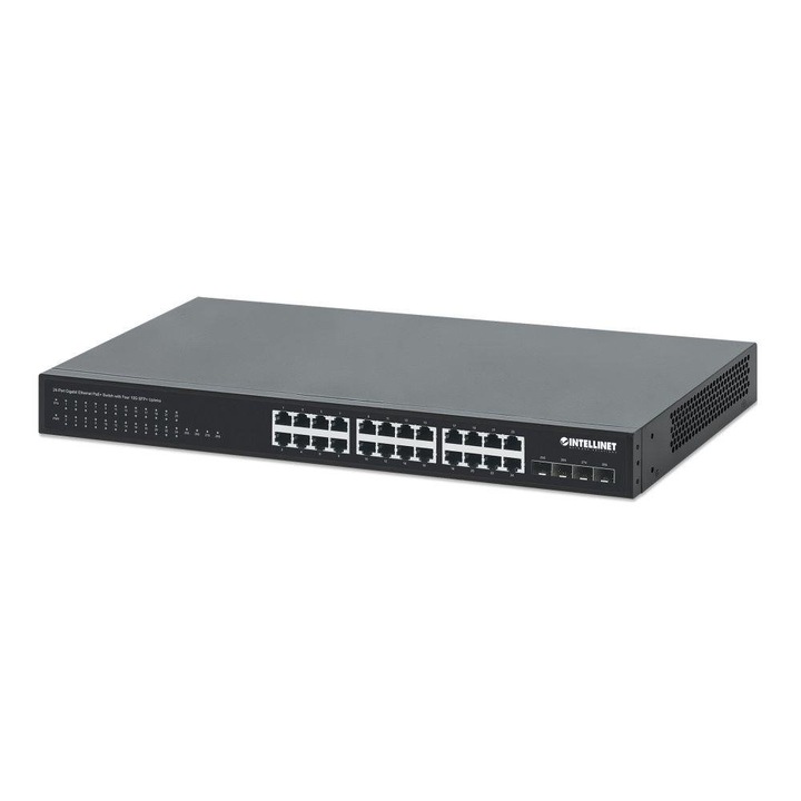 Switch fara management INTELLINET NETWORK SOLUTIONS 561761, 24 porturi 10/100/1000, negru