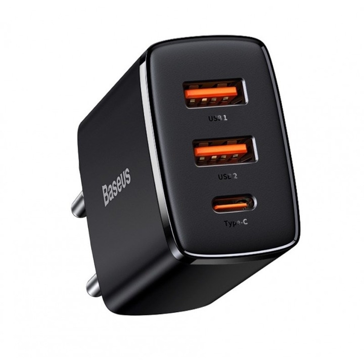 Telefon töltő, Baseus, 2xUSB, USB-C, 30W, fekete