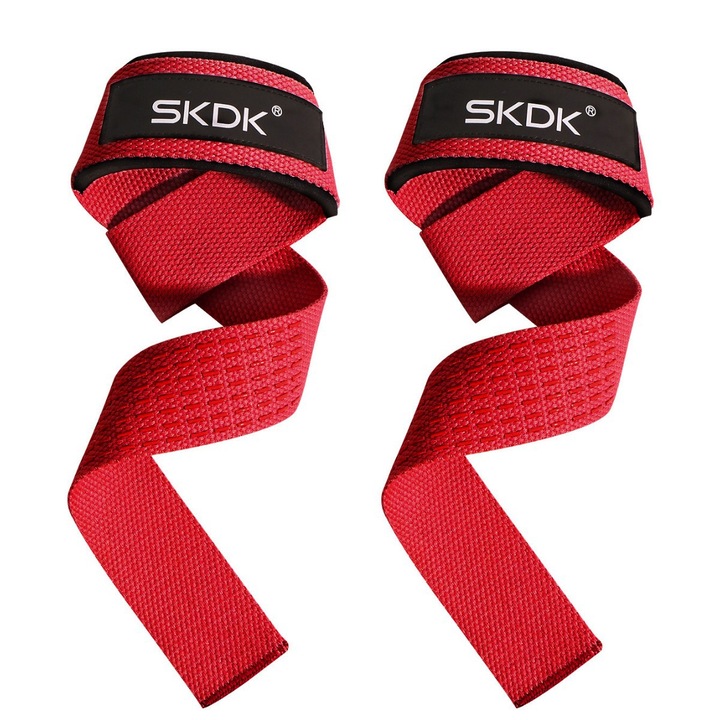 Banda de ridicare profesionala, 1 set, rosu, rezistent la alunecare, confort pentru incheieturi