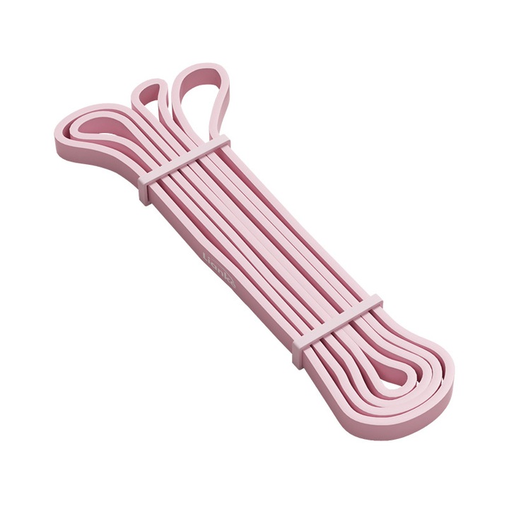 Banda de rezistenta 15lbs, roz, pentru tonifierea muschilor picioarelor si fesierilor, din latex eco-friendly