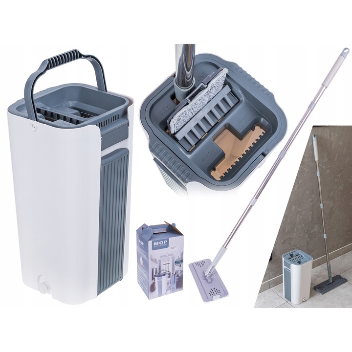 Set Mop Plasat cu Wiadrem Dwukomor, 2x Microfibra, Linbox