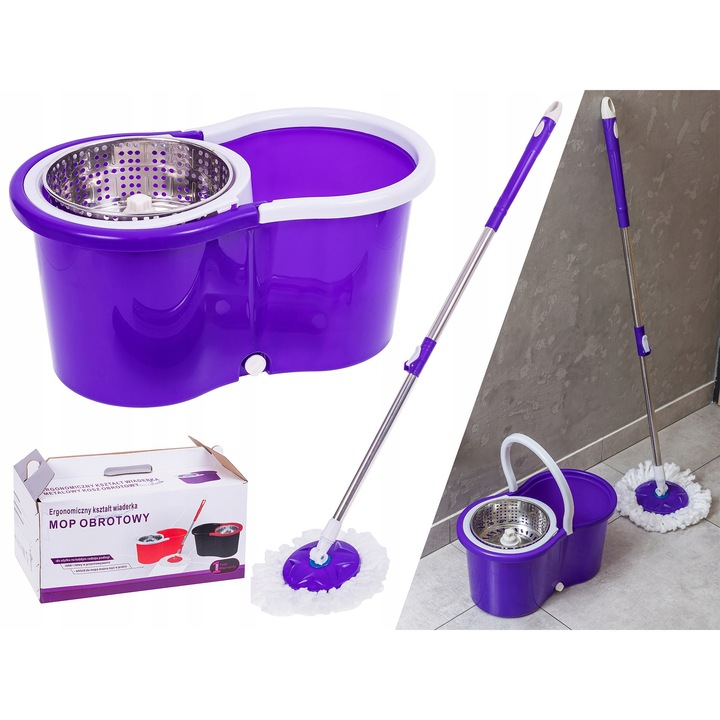 Mop rotativ 360, Linbox, 2 accesorii, design ergonomic, multicolor