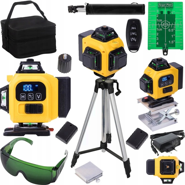 Nivela laser 4D Linbox, 16 linii, blocare mecanica a pendulului, IP54, set cu stativ 110cm