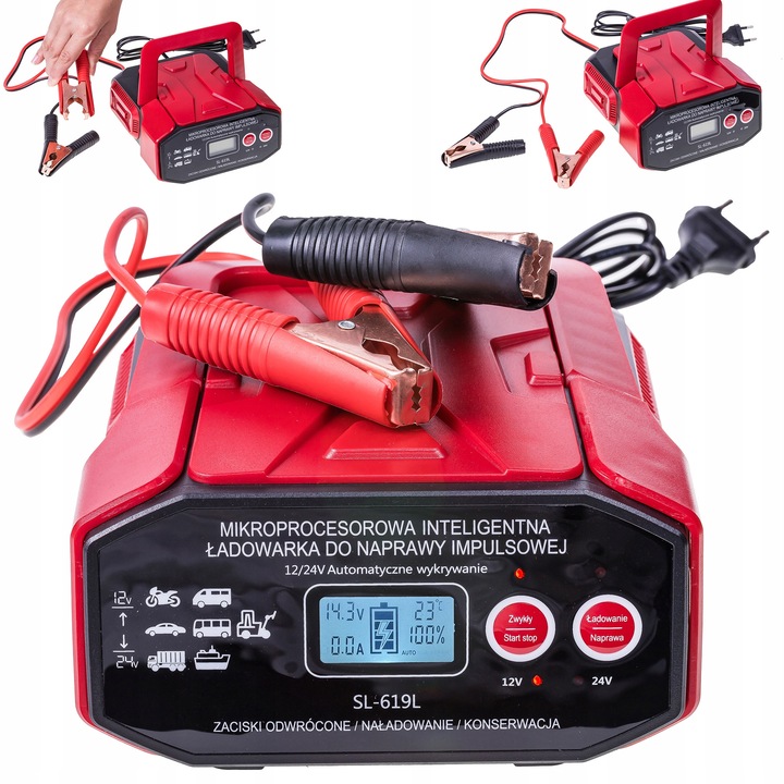 Redresor auto Linbox 12V/24V 30A, compact, cu functie de reparare, negru-rosu, 26,5x19cm
