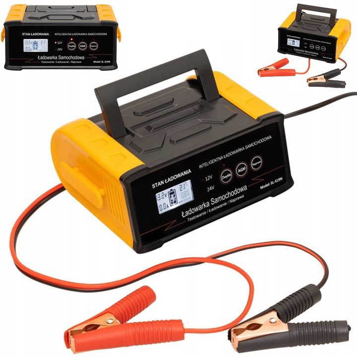 Incarcator auto Linbox 12V/24V 25A, compact, cu functie de reparare, negru-portocaliu, 26,5x19cm