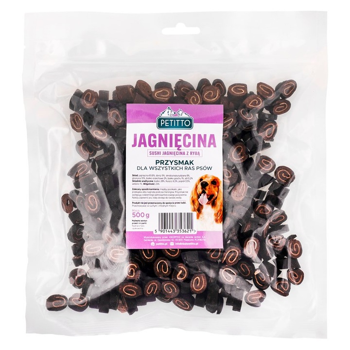 Hrana pentru caini, PETITTO, Miel/Peste, 500 g