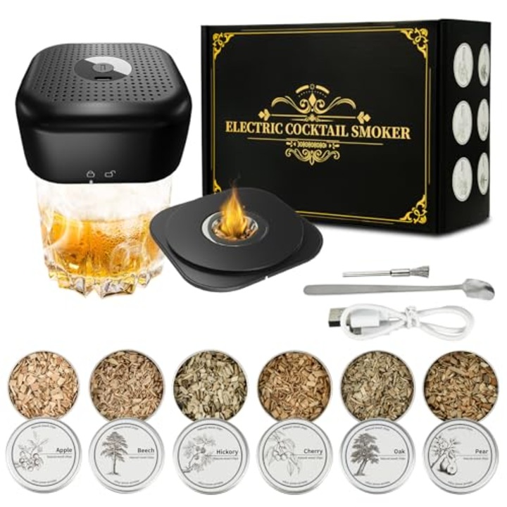 Kit fumator electric whisky AuroraLink, 6 arome lemn, reincarcabil, USB