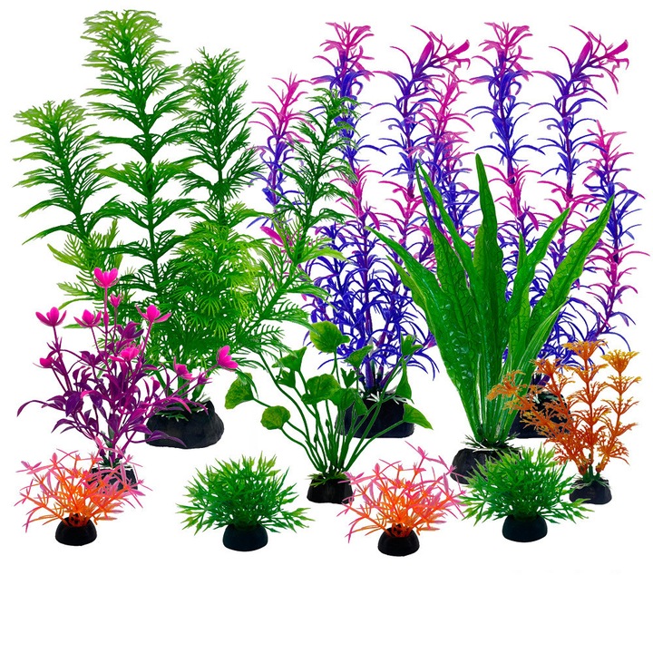 Set 11 plante artificiale acvariu, TodyJeyHo, multicolor, 22x20x3cm, PVC