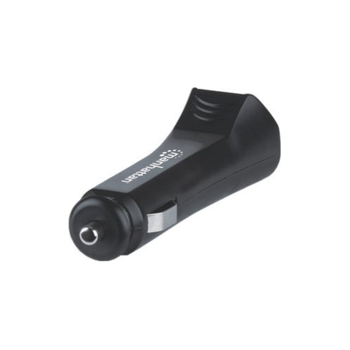 Incarcator auto Manhattan 2x USB, 12-24V, protectie la supratensiune, negru