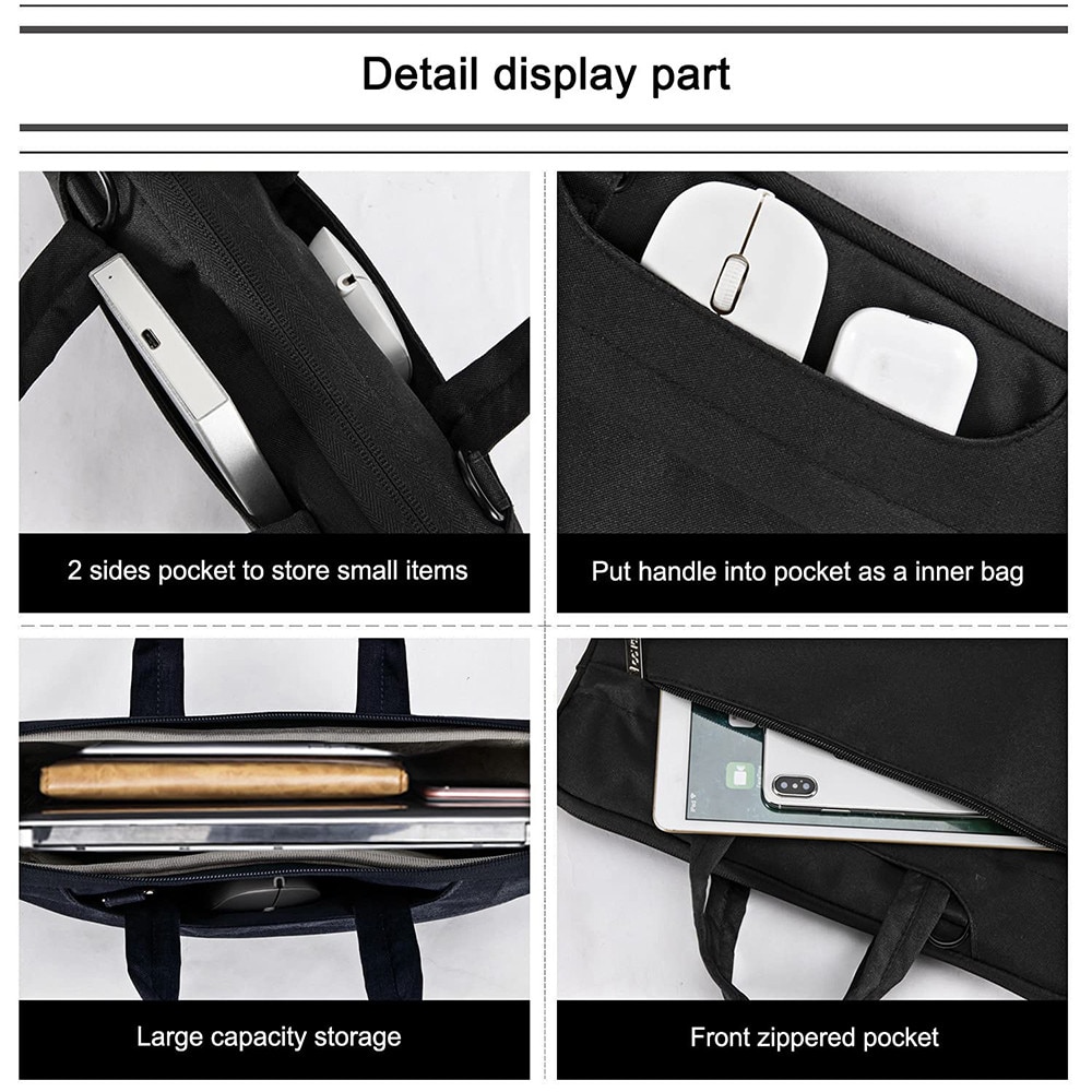 Servieta laptop TodyJeyHo, 13", negru, impermeabila, bretele ergonomice