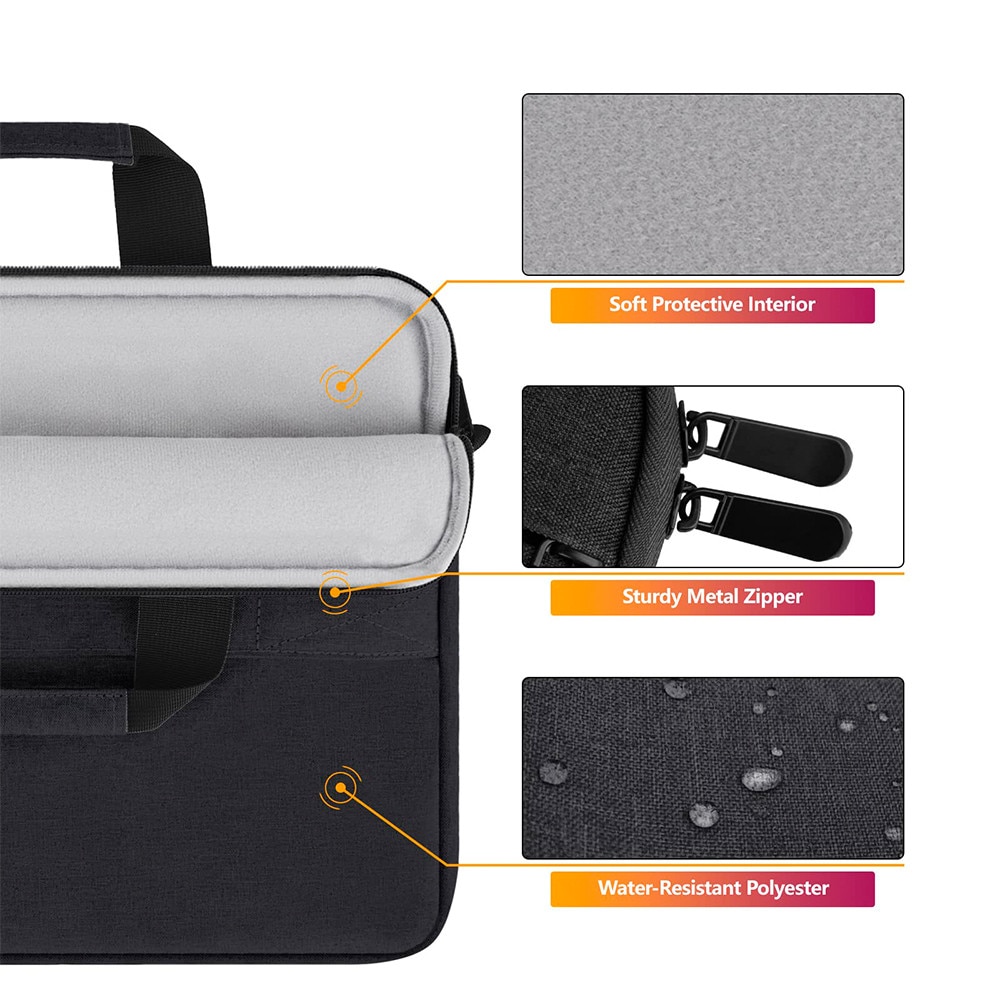 Servieta laptop TodyJeyHo, 13", negru, impermeabila, bretele ergonomice