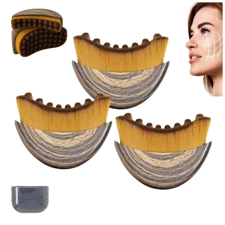 Set de 3 perii pentru drenaj limfatic facial, masaj uscat, pentru conturarea fetei, maxilarului, barbiei