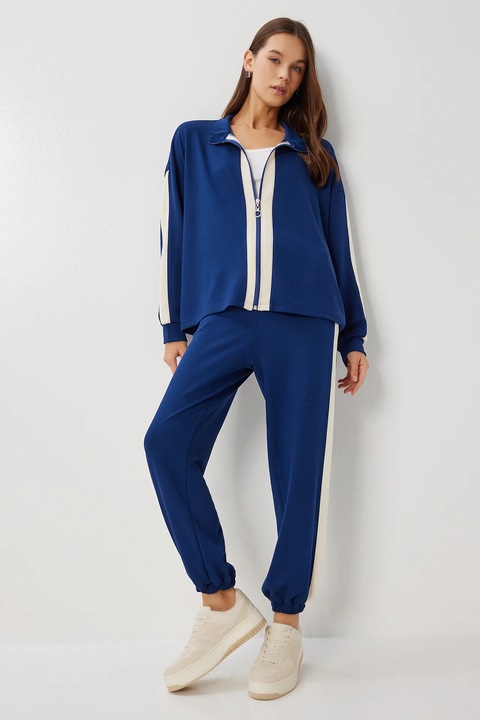 Costum dama, Happiness Istanbul, set din doua piese, maneca lunga, bleumarin, material de calitate