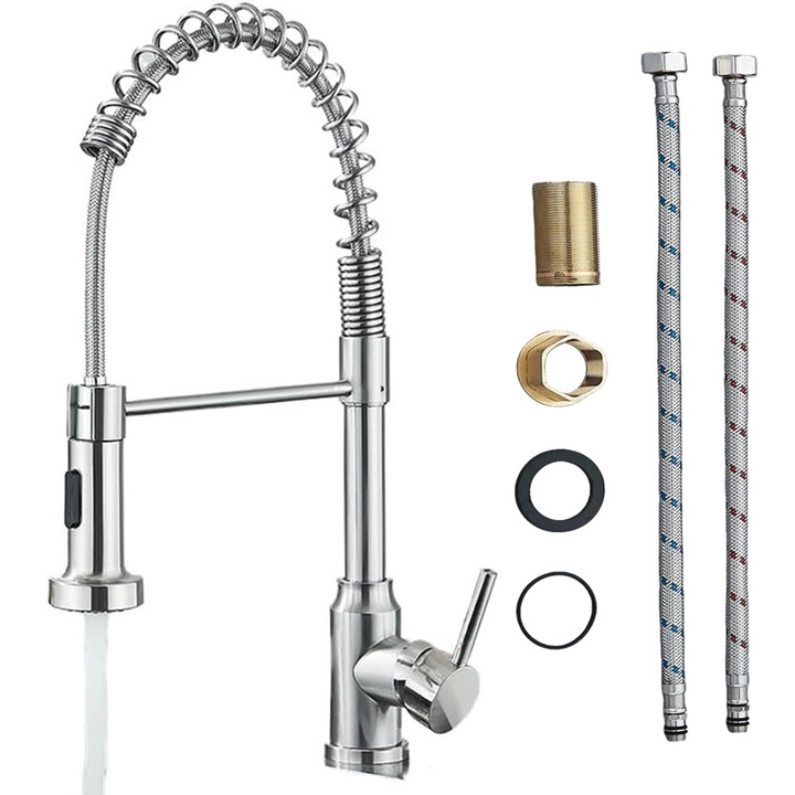 Mosogató csaptelep, 2 funkciós mosogató csaptelep kihúzható zuhanyfejjel, 360°-ban forgatható konyhai csaptelep, kihúzható tömlő