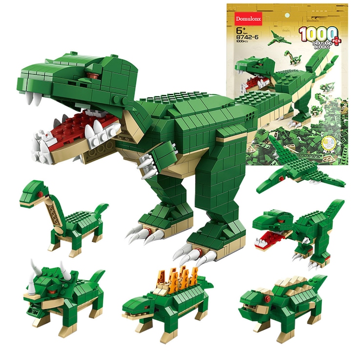 Set de Constructie Dinozauri 6 in 1, Domulonx, Multicolor, 1000 Piese, 40x10x17cm